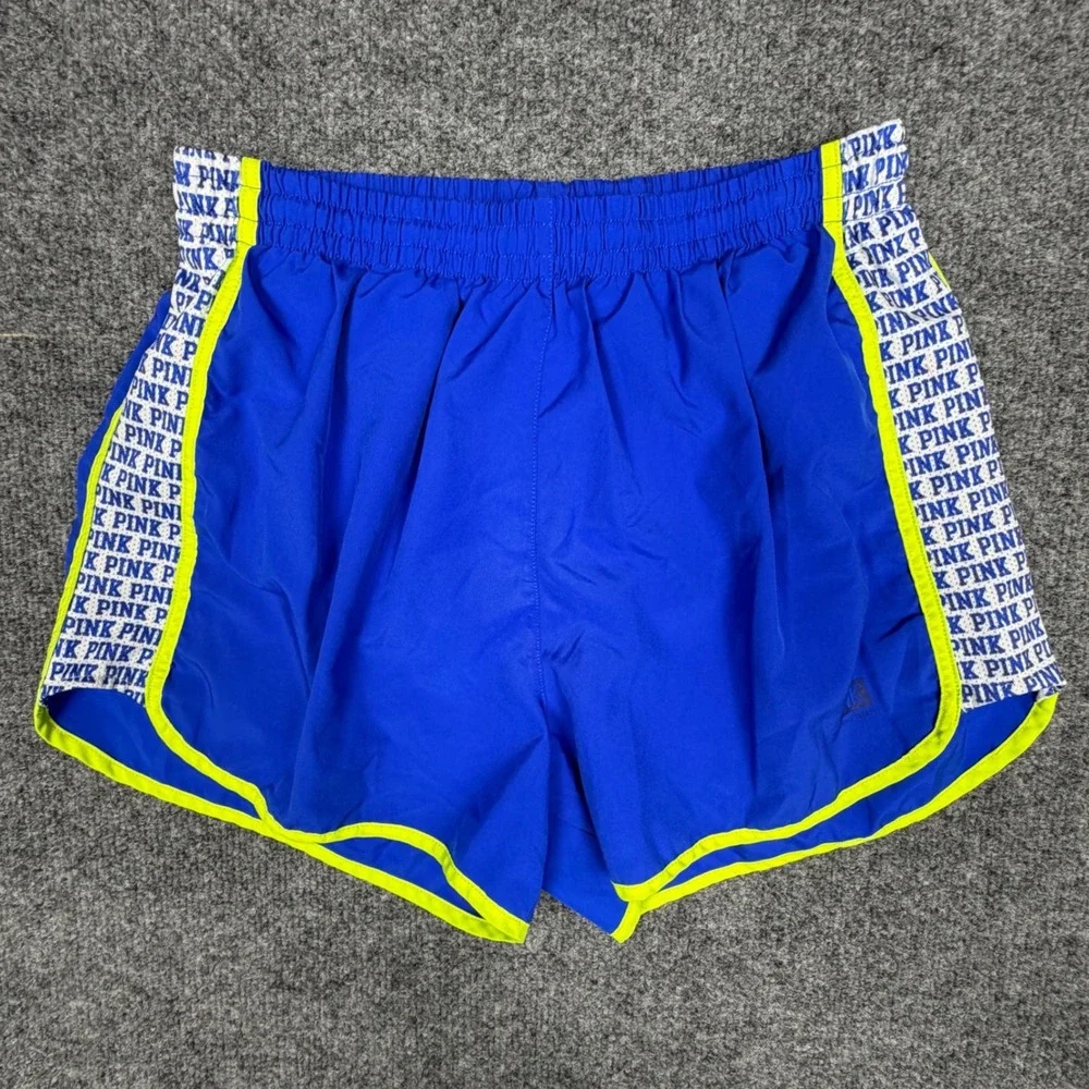 Victoria's Secret PINK Blue Running Shorts Neon Yellow Trim Small